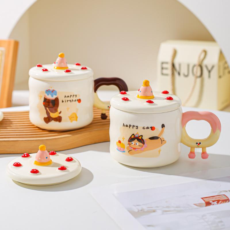 Creative Cute Cartoon Birthday Cake Cup Ceramic Mug Gift Home Cup Coffee Cup Water Cup Couple Cup