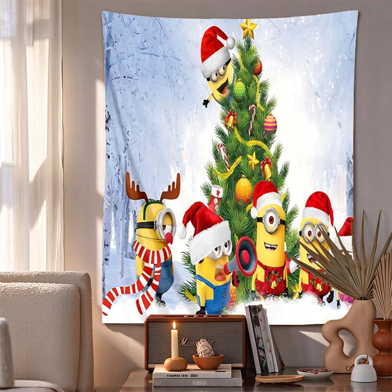 Minion Christmas Pattern Tapestry Wall Hanging Boho Aesthetic Wall Blanket For Bedroom Living Room Dorm Home Wall Decor 101243