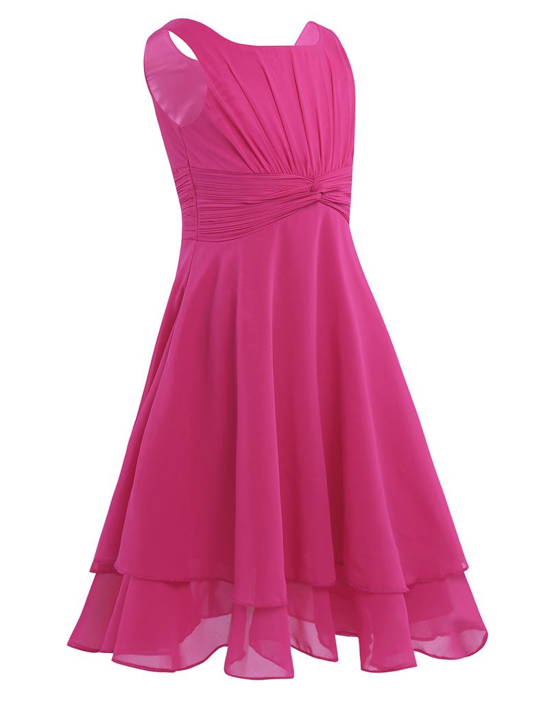 Abito da ragazza di fiori con volant in chiffon annodato in vita per ragazze. Spettacolo principessa, matrimonio, damigella d'onore, compleanno