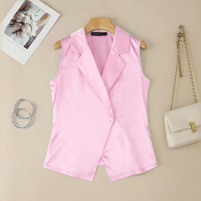 

ZANZEA Women Casual Turn Down Collar Summer Sleeve Vest Tops S розовый