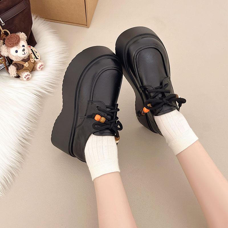 Black Muffin Platform Shoes Women's 2025 Autumn New Models with Skirt Jk Small Leather Shoes Retro British Style Loafers