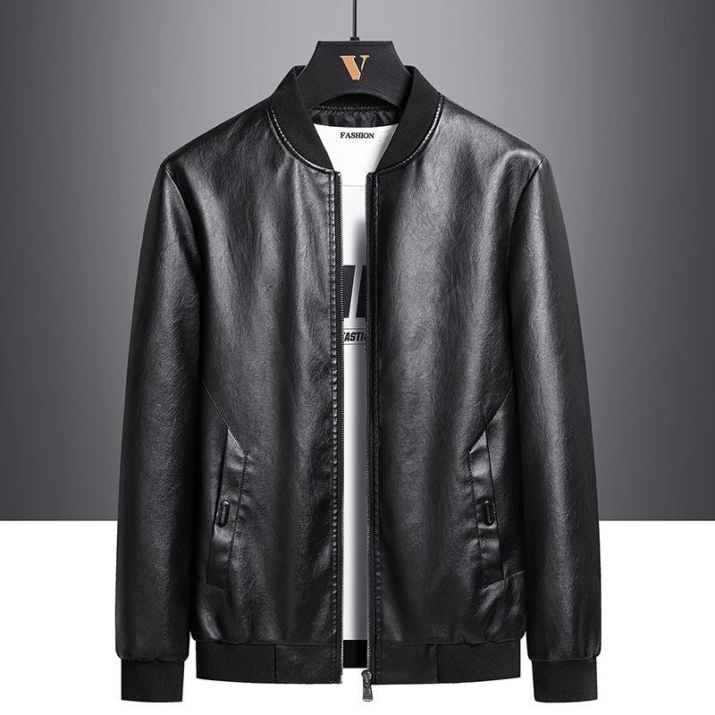 Men Casual Stand Collar Straight Hem Zip Leather Jacket Plus Size Jacket 8xl