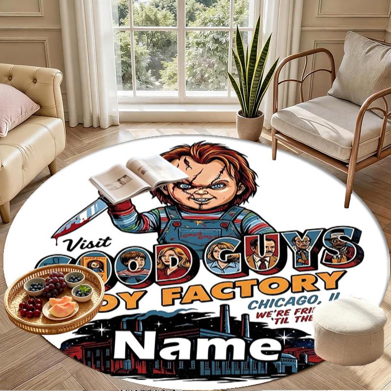 Custom Name Personalized Bride of Chucky Print Round Rug, Versatile Home Decor Carpet, for Playroom, Apartment, Balcony, Entryway, Hallway Gift