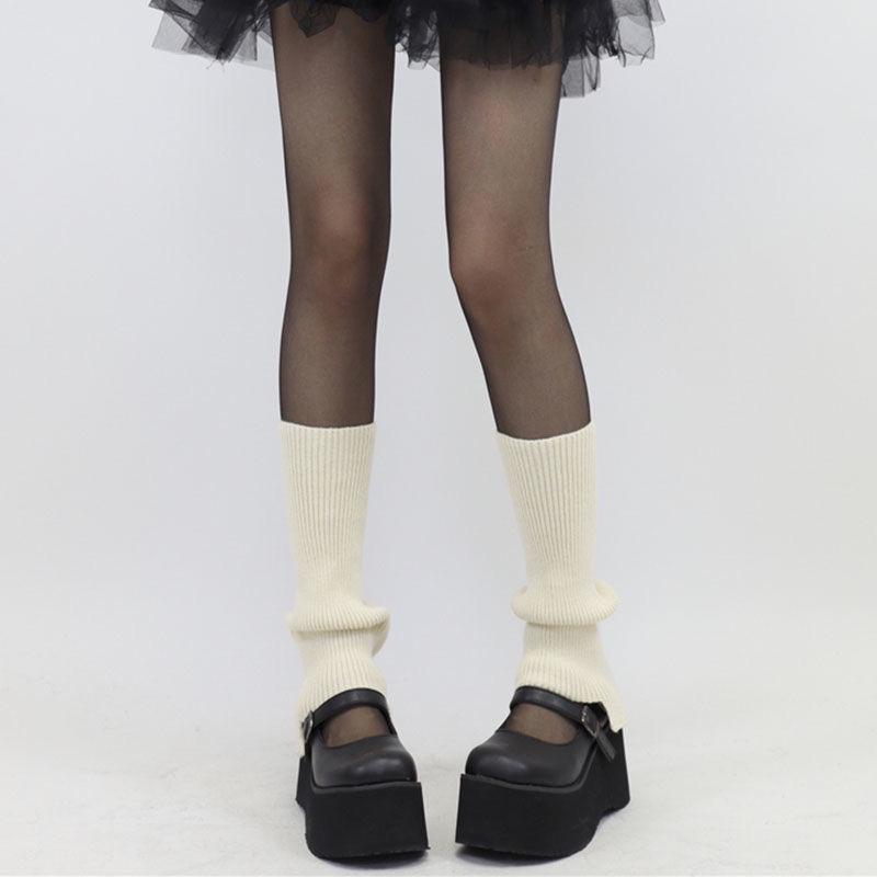 Harajuku Styl Dámské Jednobarevné Teplé Froté Ponožky, Návleky na Boty a Zvonové Legíny