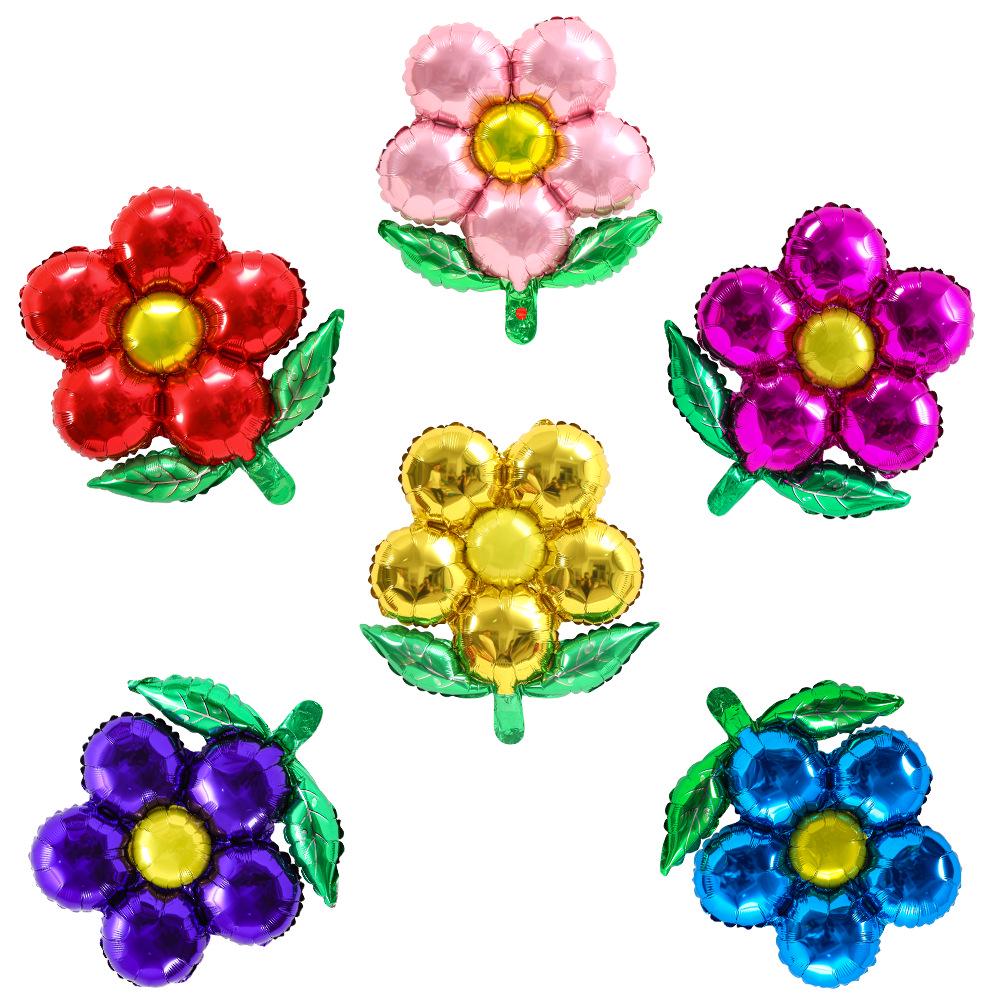 18" Green Five-Leaf Clover and Flower Aluminum Foil Balloon for Baby Birthday Decoration