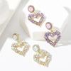 2022 Korean Fashion 18k Gold Plated Rhinestone Heart Shape Earrings Purple Crystal Heart Drop Earrings for Women