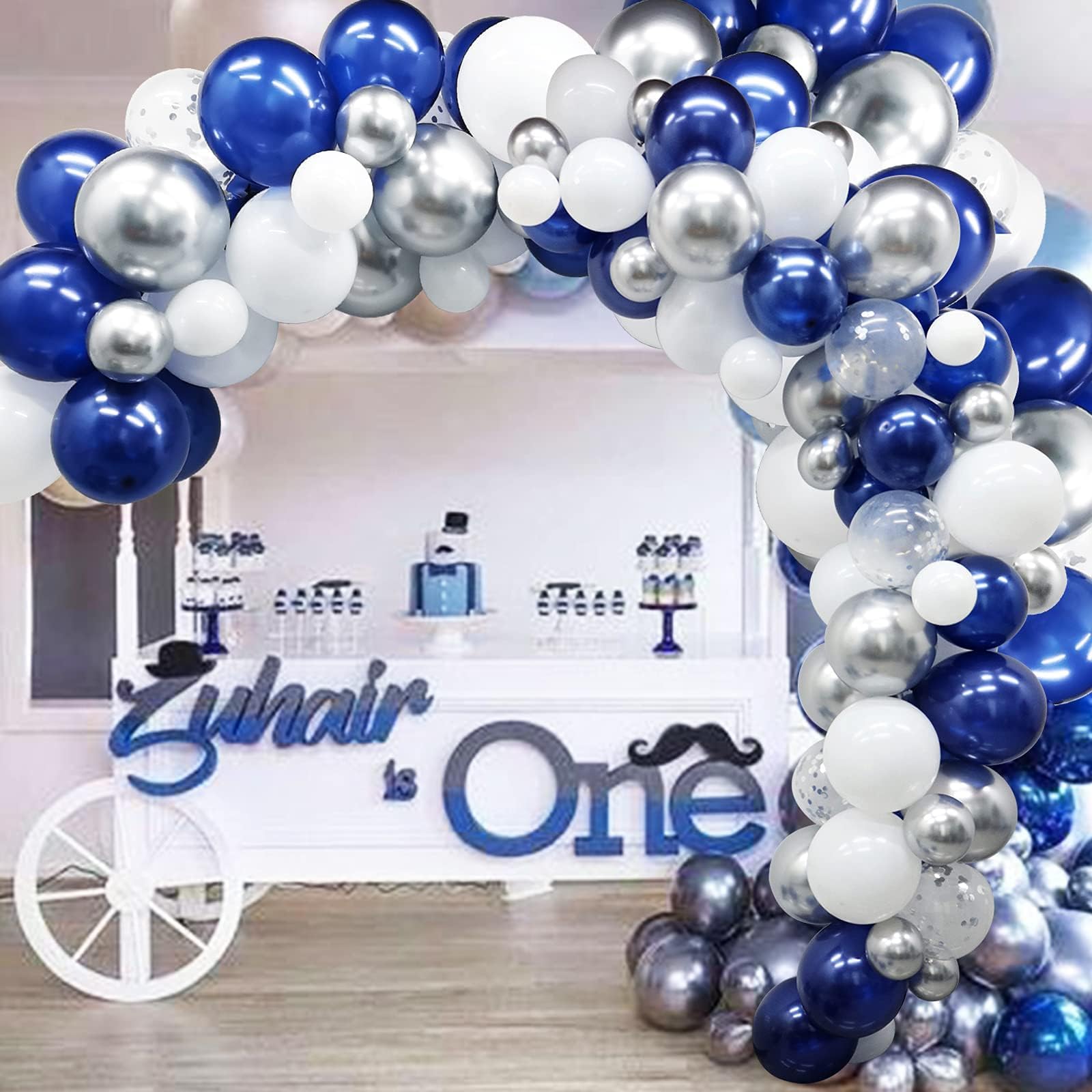 Blue and silver balloons, white balloons, birthday balloons, and other decorations. Perfect for birthdays, school festivals, weddings, birthdays, and