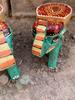 Hand Painted Wooden Elephant Stool Pair, Indian Folk Art Decorative Table