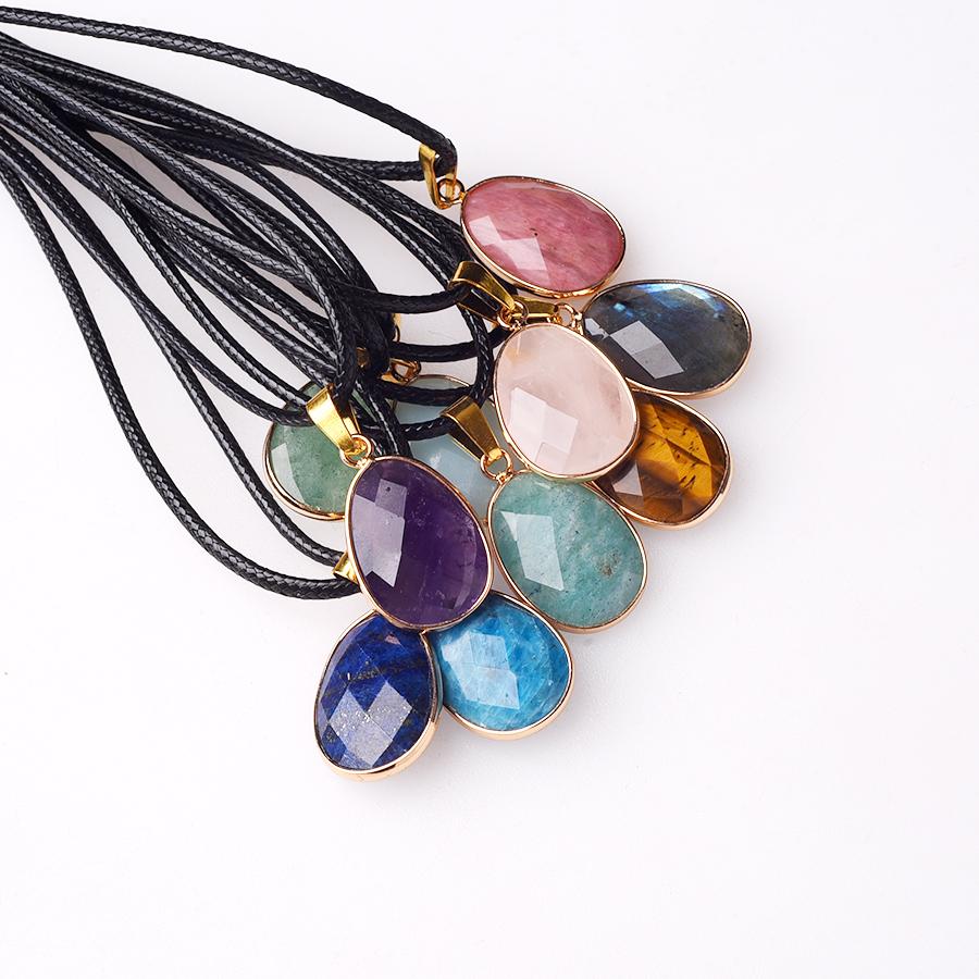 New Fashion Natural Stone Facet Crystal Amethyst Lapis Lazuli Pendant Necklace Gemstone Jewelry DIY Pendant
