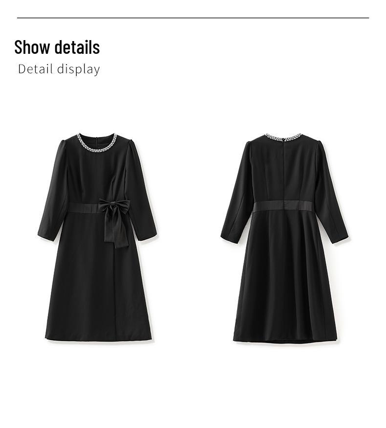 Autumn Rhinestone Waist-Gathering Bow Bodycon Dress