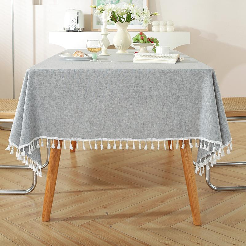 Solid Color Tassel Cotton And Linen Tablecloth Simple High-End Coffee Table Decoration Rectangular Dining Table Cloth