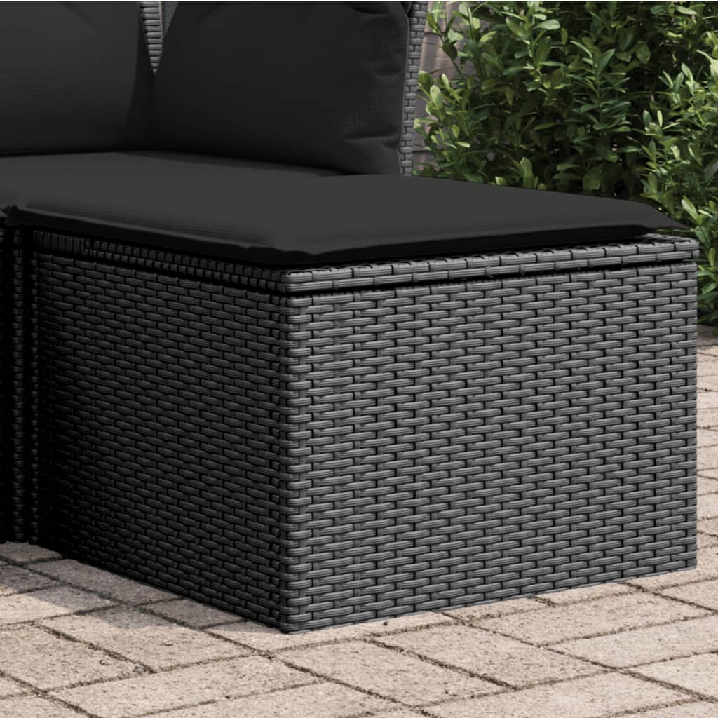 Vidaxl Gartenhocker mit Kissen, Schwarz, 55x55x37 cm, Polyrattan