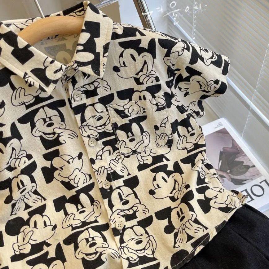 Kids' 2025 Summer Cartoon Print Short-Sleeve Korean-Style Shirts for Boys