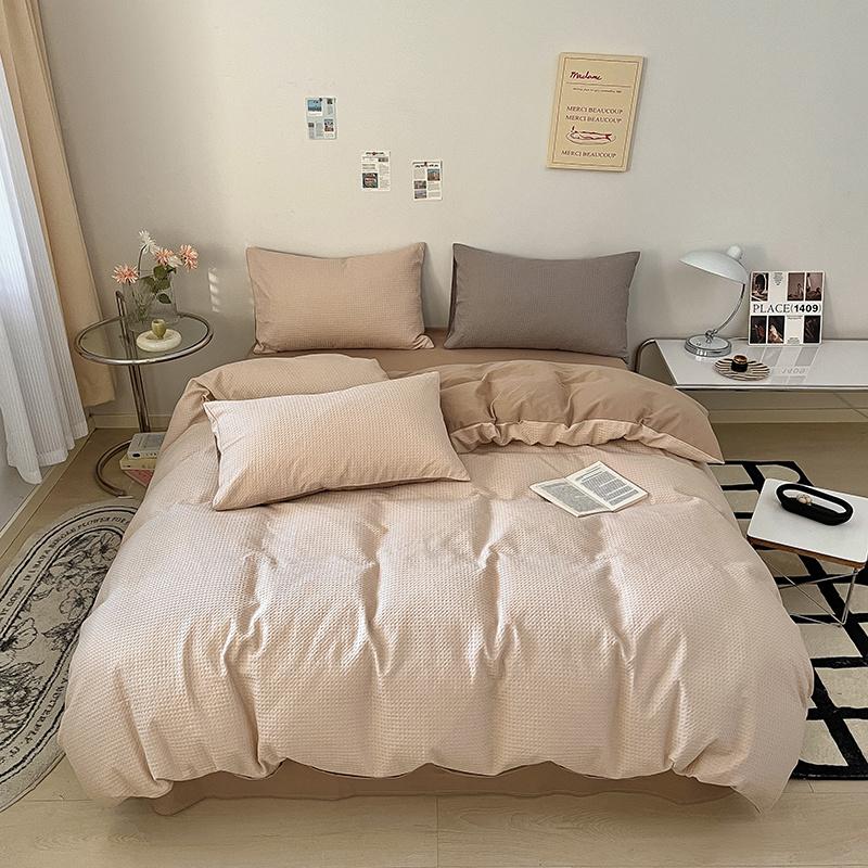 Pure Cotton Waffle Duvet Cover Simple Solid Soft Skin Friendly For Single Double And King Size Beds