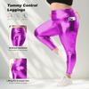 Sports Fitness Yoga Pants with Pockets No Embarrassing Seams High-Elastic Faux Leather Gold-Embossed Sexy High-Waisted Sports Base Layer Pants