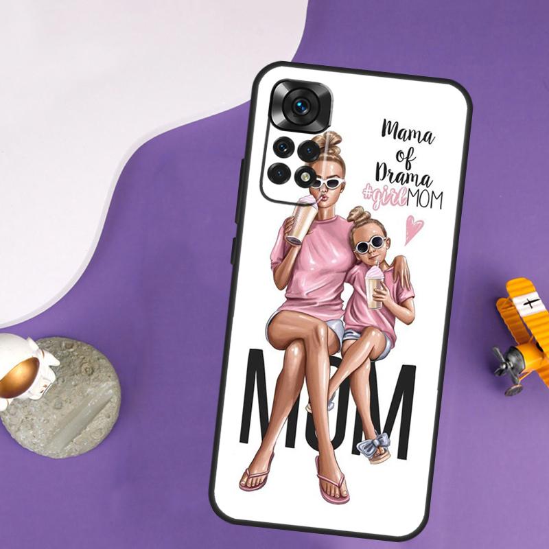 Black Brown Hair Baby Mom Girl Queen Case For Xiaomi Redmi Note 13 14 Pro 12 9 10 11 Pro 10S 11S 12S Redmi 14C 13C 10C 12C Cover