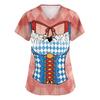 Women V Neck Short Sleeve Work Shirt with Pockets Oktoberfest Printed Top Nursing Uniform Medical Scrub Tee for Healthcare Staff