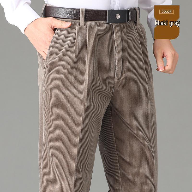 Men’s Wide-Leg Corduroy Pants: Winter-Ready, Pure Cotton, Double Pleat, Loose Fit for Middle-Aged & Seniors, Plus Size Available.