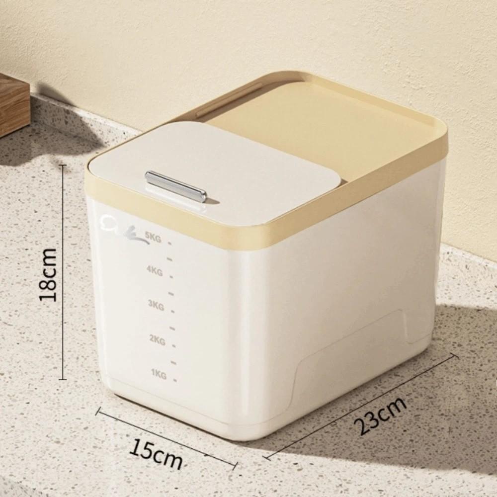 Sliding Lid Rice Storage Box Plastic Grain Storage Bin New Rice Bucket Kitchen Use Khaki-5kg