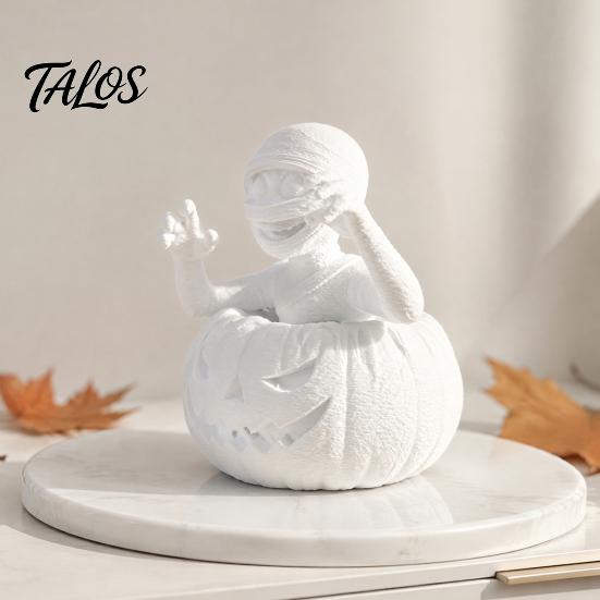 DIY Malbastelset 3D-gedruckte Kürbisjunge Figur, Ungemalte weiße Statue, Detaillierte Mumien Geist Figur Halloween Skulptur, Kreatives Heim Schreibtisch