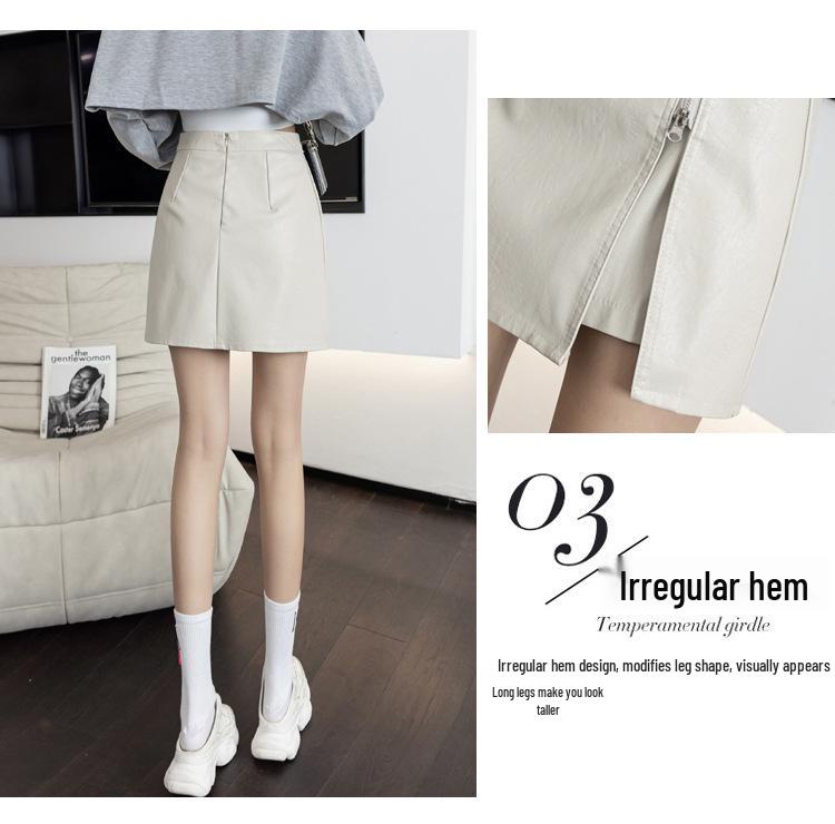 Women's PU Leather High-Waist Slit Midi Skirt - Autumn/Winter 2023 Fashion A-Line Bodycon Skirt