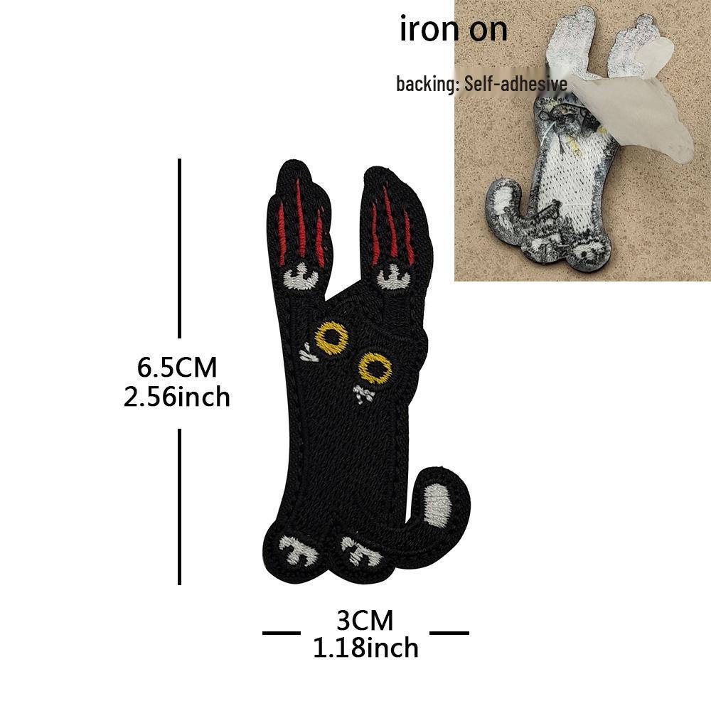 Cat with Knife Embroidered Velcro Patch - Black & White