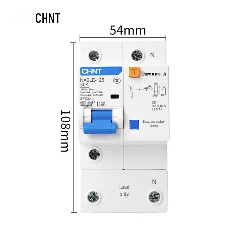 Chint 2P MCB Circuit Breaker with Air Switch, 220V RCD, 32A/63A, for Three-Phase Household Electrical Protection