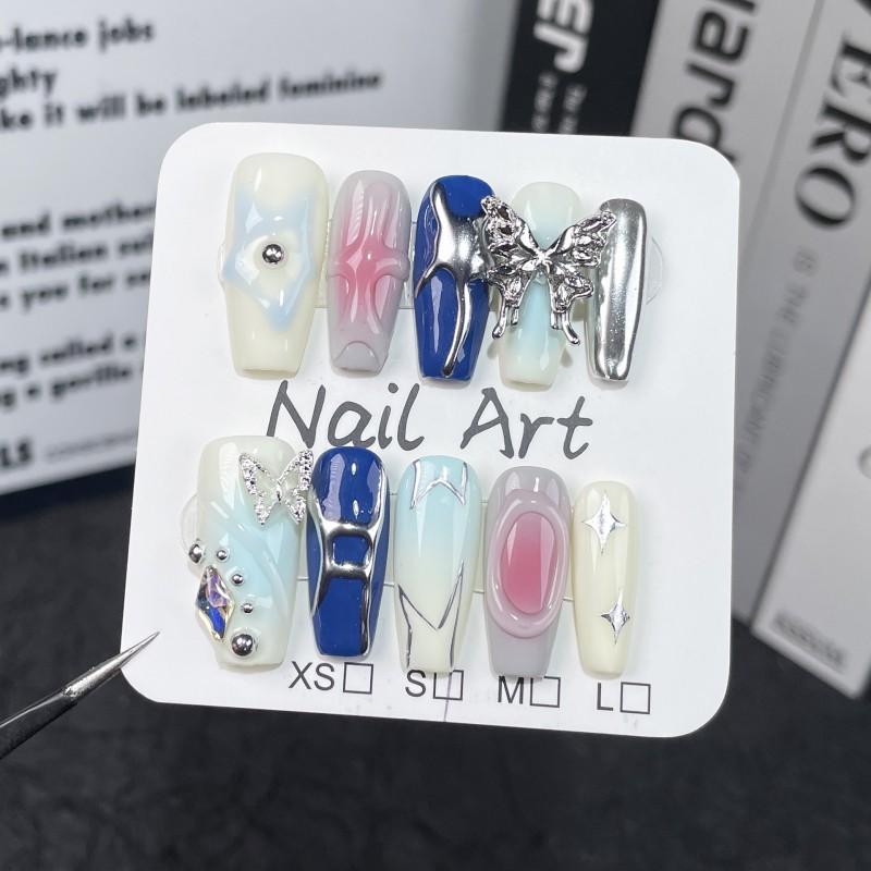 Y2K Gradient Press-On Nails Medium Length With Butterfly Embossed Design Sweet Punk Style Extra Small