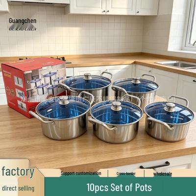 6-Piece Extra-Thick Soup Pot Set with All-Steel Handles & Visible Glass Lids, Large Capacity, Gift Cookware