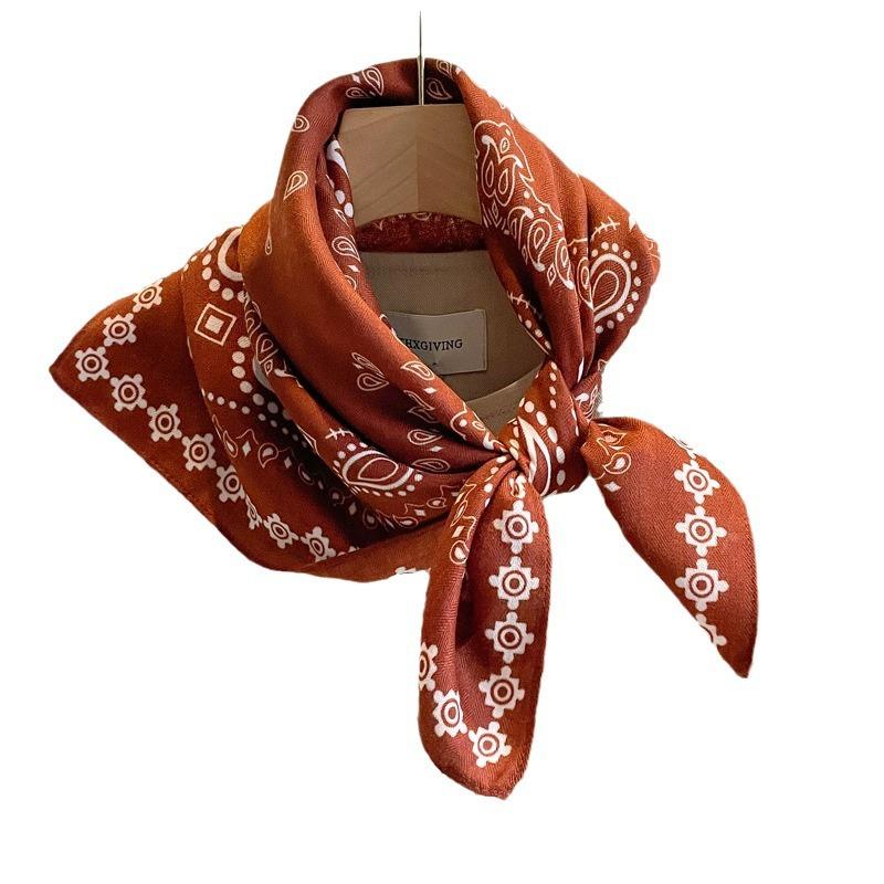 Orange Cashew Flower Cotton and Linen Hair Scarf  Small Square Scarf  Women's Thin Scarf  Linen Headscarf  Versatile Shirt