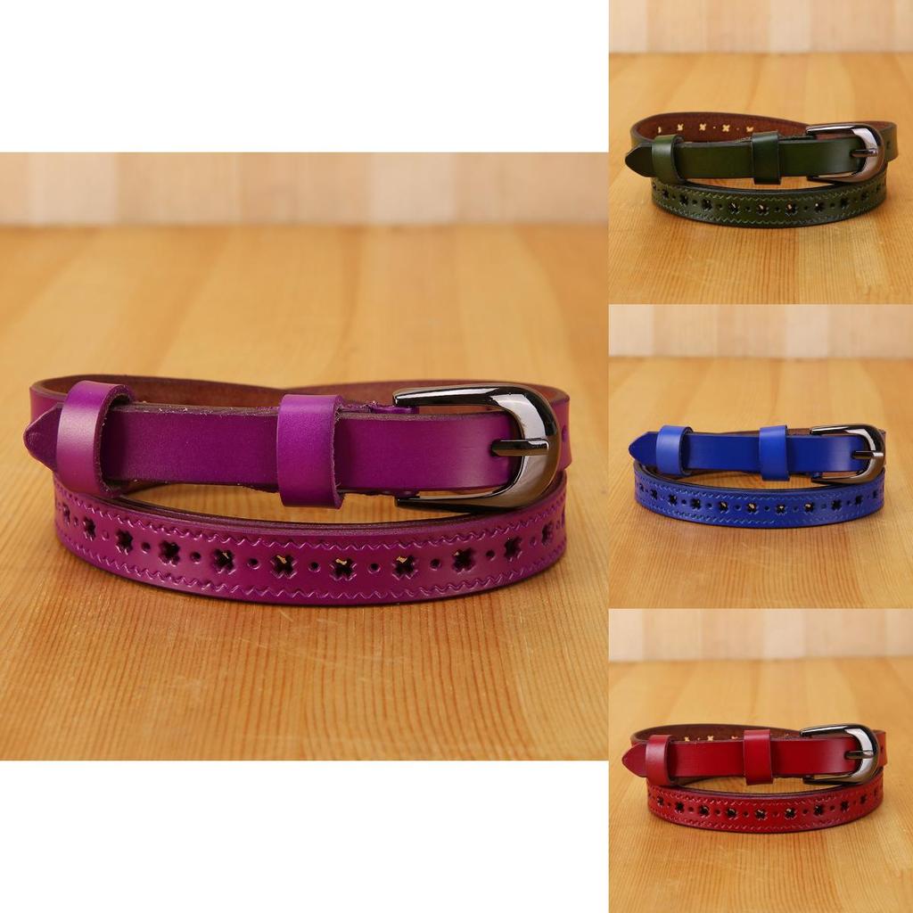 Trendy Ladies Leather Belt With Hollow Pattern And Metal Buckle For Denim Pants