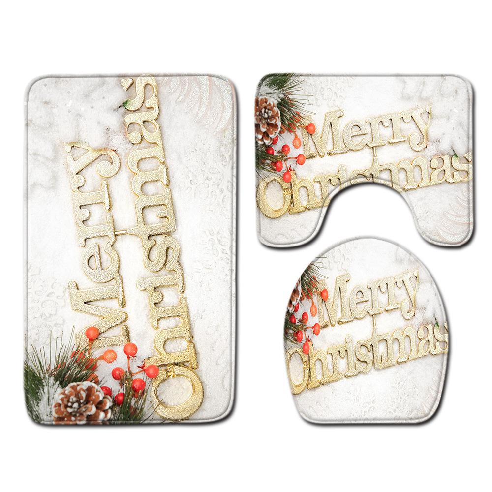 

Christmas Bathroom Floor Mat Toilet Three-Piece Set 45cmx75cm