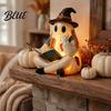 Whimsical Ghost Figurine Vintage Patchwork Figurine Cute LED Lighted Reading Book Statue Halloween Party Supplies Spooky Resin Decoration
