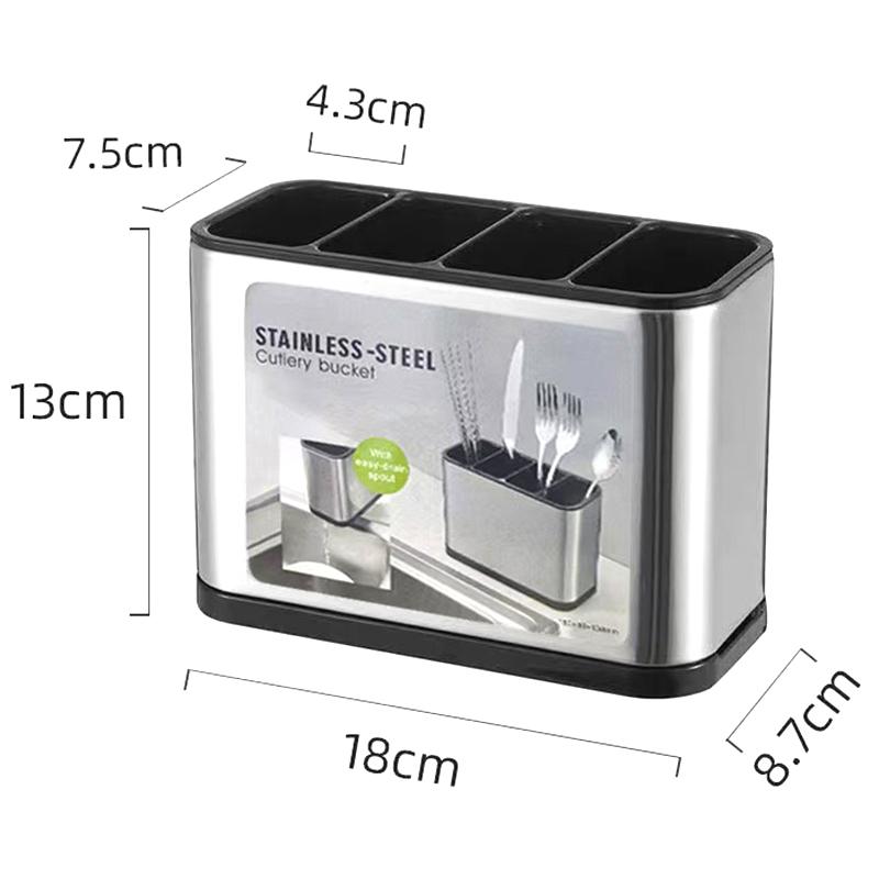 Porta utensili in acciaio inossidabile con più scomparti e design drenante per piano cucina, contenitore per posate