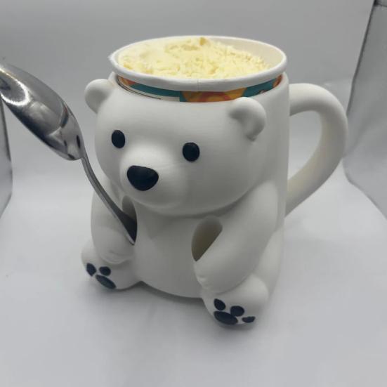 Polar Bear Ice Cream Cup Holder 3D Printed Cute Animal Ices Creams Cooler Container Leak-Proof Ice Pint Holder