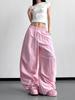 Women's Pink High-Waisted Wide-Leg Pleated Pants - Spring/Autumn 2026 Loose Fit Casual Style