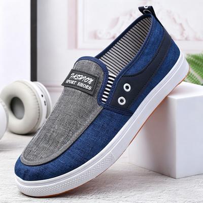 Neue elastische Sohle Canvas Schuhe – Alte Pekinger Stoffschuhe, Denim Studenten Schuhe, Low-Top Freizeit Sportliche Sneaker, Color-Blocking Design