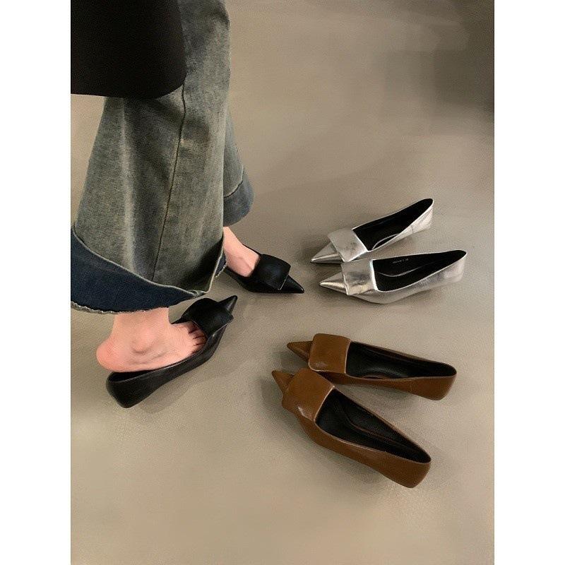 French kitten heel light mouth single shoes women's shoes 2025 spring and summer new pointed temperament silver evening work shoes
