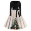 Women's Vintage V-Neck Long Sleeve Christmas Print Casual Dress