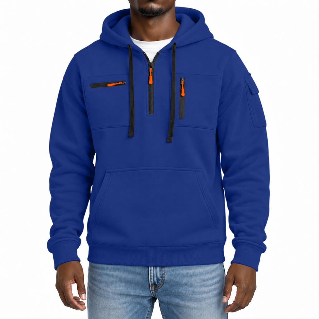 Men's Half Zip Hooded Sweatshirt for Fall and Winter, Casual Athletic Pullover Top