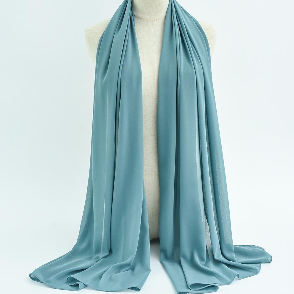 Damen einfarbiger Perlen-Chiffon-Bubbleschal, langer Seiden-Kopfschal, 70x180cm, nahöstlicher Stil