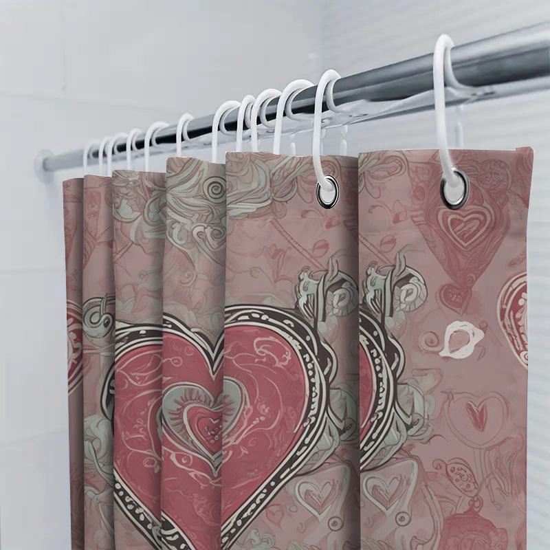 Tenda da Doccia Decorativa con Stampa a Cuori per Arredo Bagno