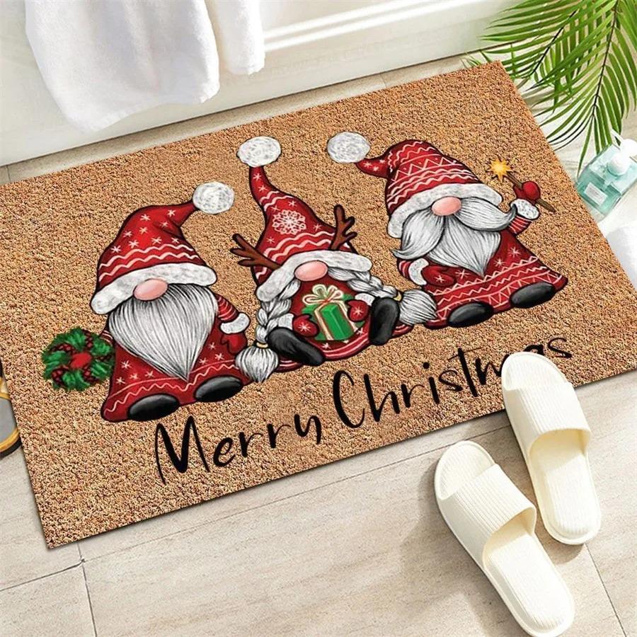 Christmas Carpet Cartoon Dwarf Door Mat Red Santa Claus Floor Mat Holiday Decoration Indoor and Outdoor Foot Mat Absorbent Mat