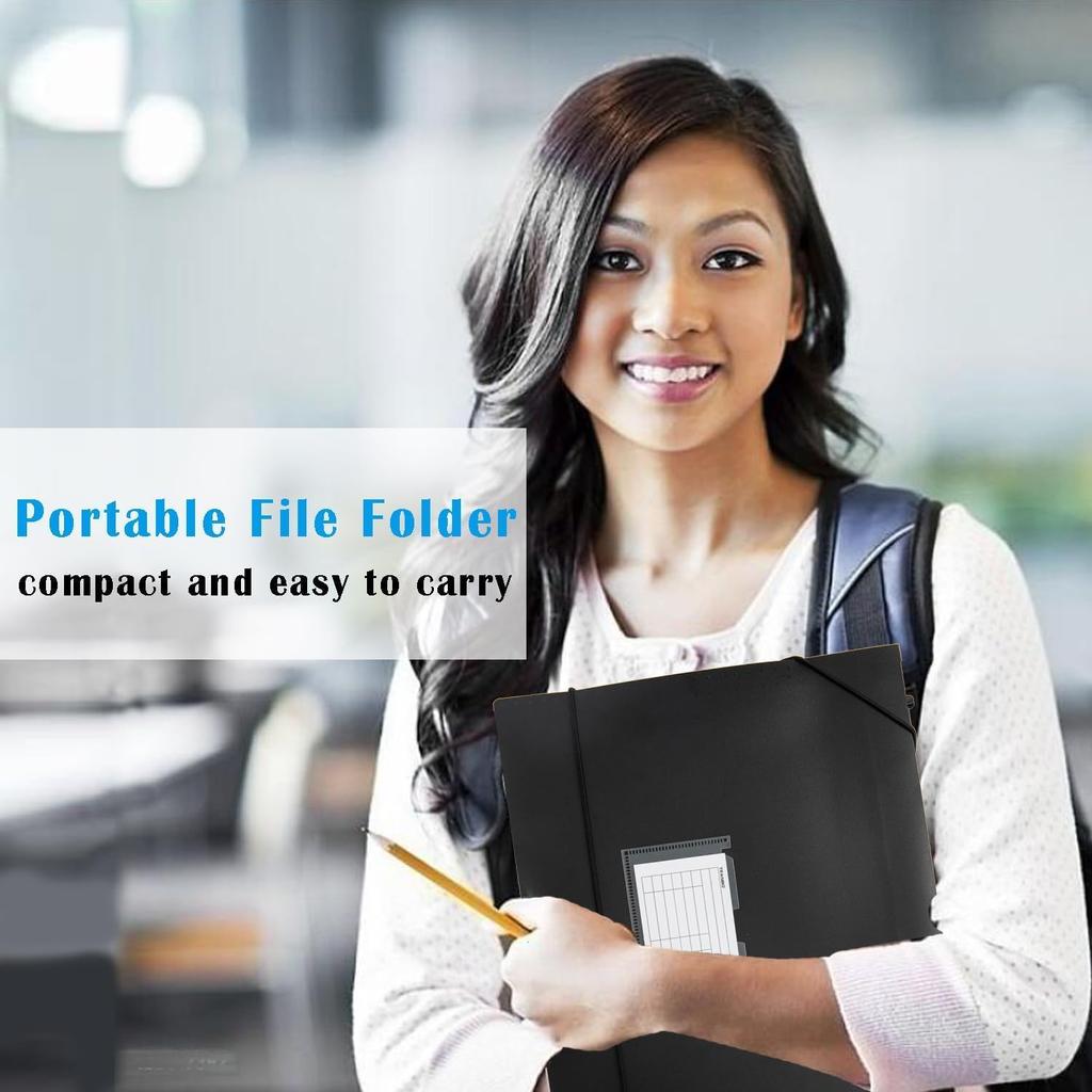 TRANBO 7-Pockets Hanging File Folder with Retractable Hooks for Filing Cabinet, Letter Size Expandable Accordion File Organizer with Elastic Band for
