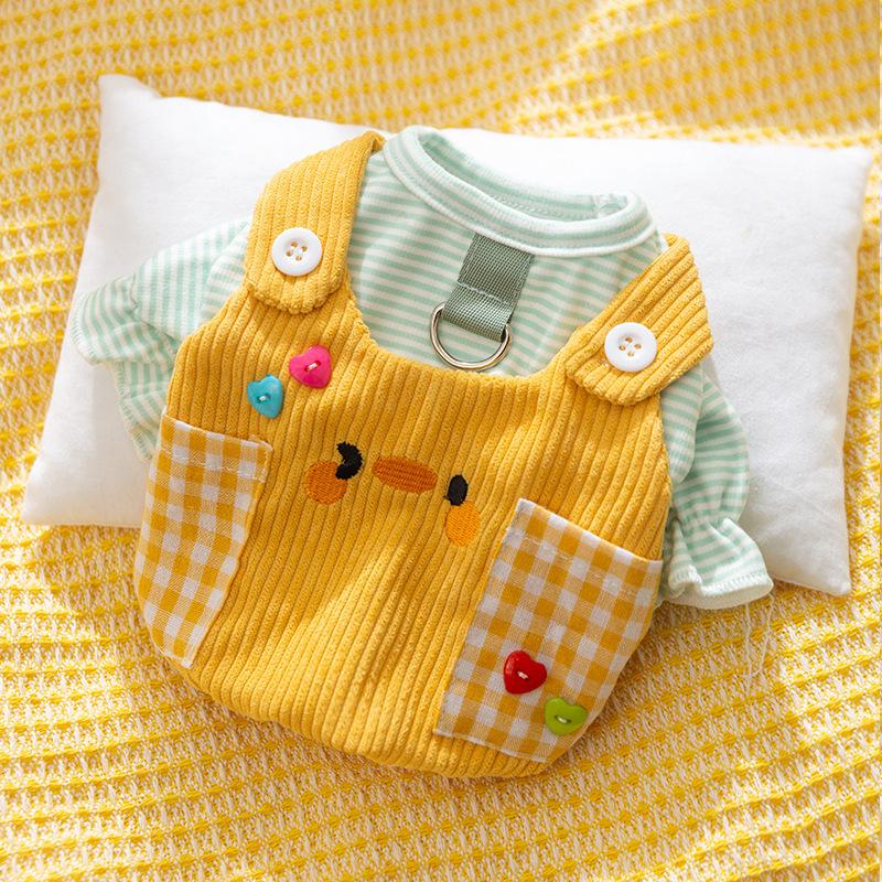 Dog Clothes Plaid Pockets Straps Traction Bipods Autumn and Winter Sweatshirts Going Out Traction Pet Clothes