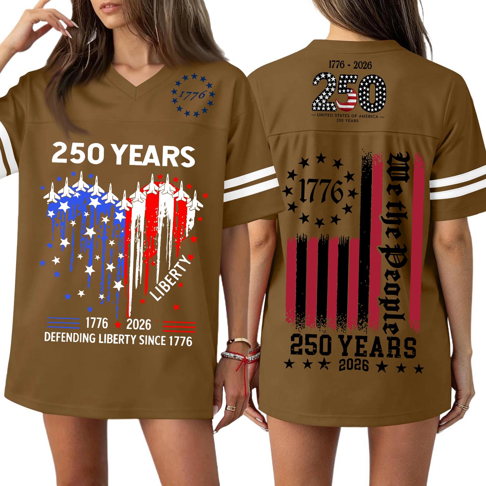 

Womens V Neck Short Sleeve Loose Fit T Shirt Dress 250 Years 1776 2026 Defending Graphic Print S коричневый