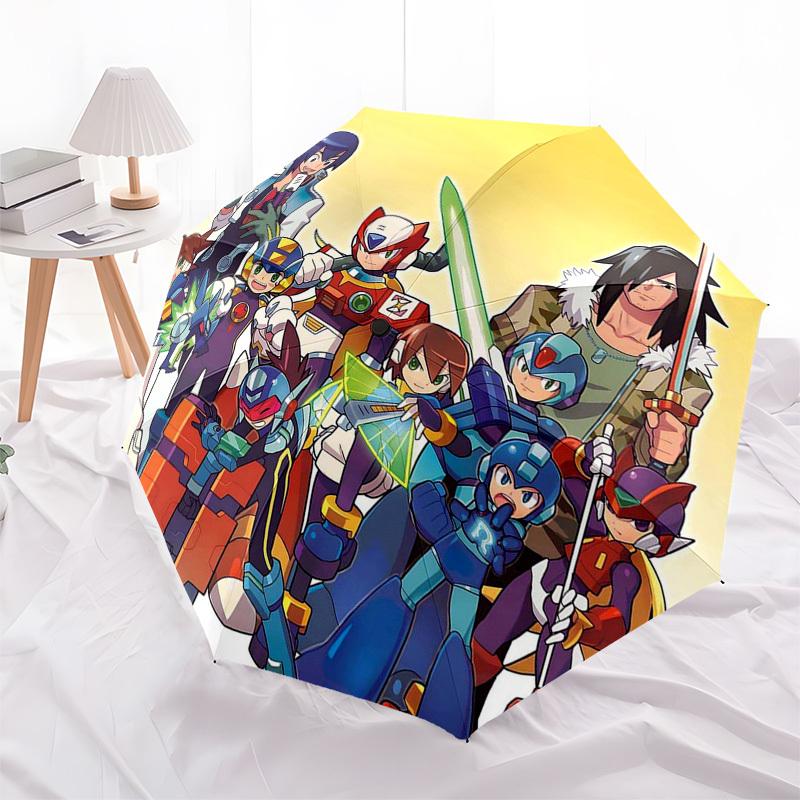 1pc Mega Man Automatic Folding Outdoor Umbrella - Portable 3-Fold Design with 8-Bone Iron Frame, Perfect for Fans, Travelers, Daily Use, and Gift