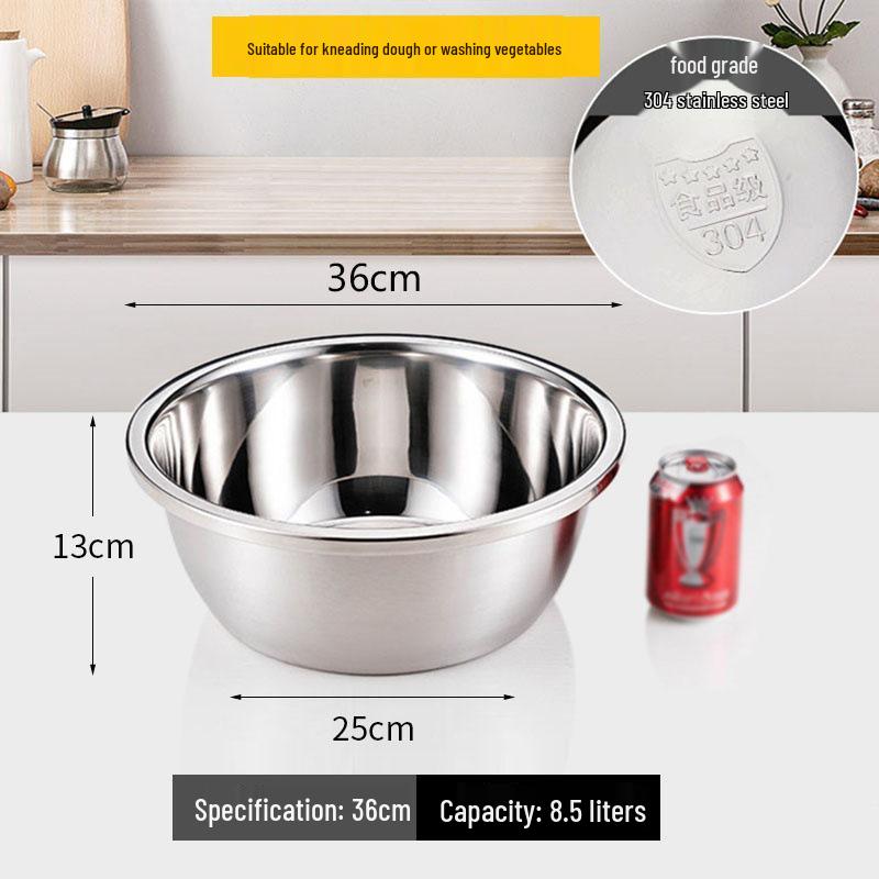Extra Thick 304 Stainless Steel Household Deep Soup and Mixing Basin