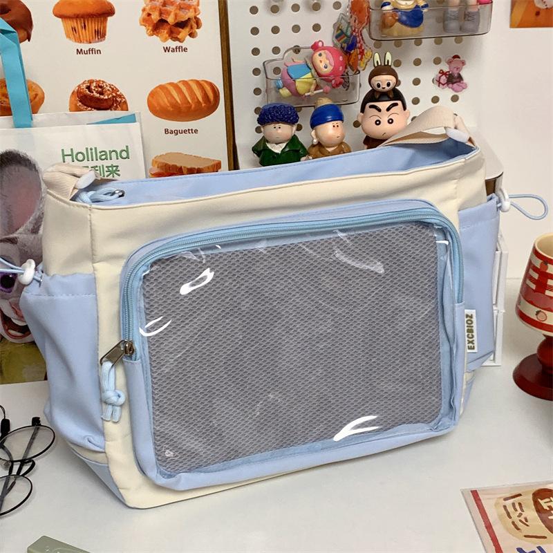College Wind Baby Bag Pain Bag Versatile Simple Large Capacity Class Loading Book Mailman Bag Female Transparent Bar One Shoulder Crossbody