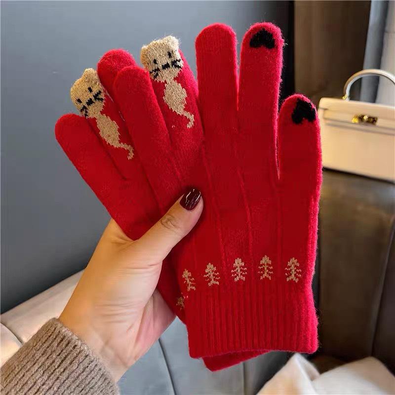 

Korean Style Red Touchscreen Fingerless Kitten Gloves for Women червоний